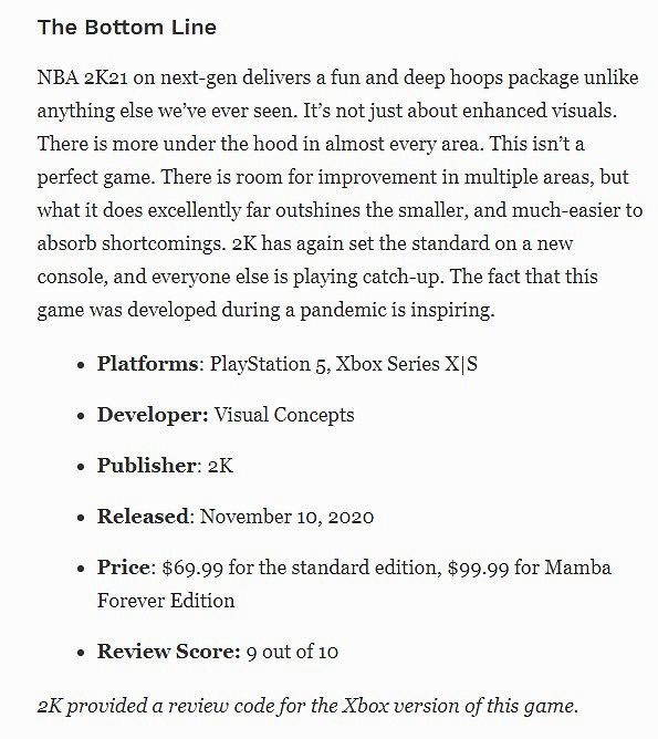 《NBA 2K21》次世代版 IGN 7分：畫面超棒 MC嚴重依賴氪金